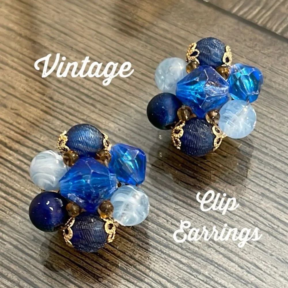 Vintage Shadesโof Blue Cluster Clip Earrings